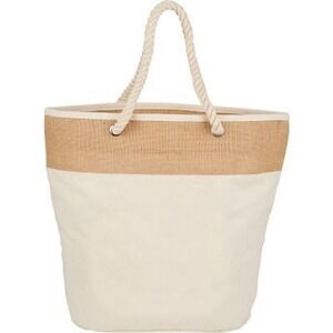 Canvas Jute Tote Bag Cream Tan‎ Rope Handles Beach Summer Bag